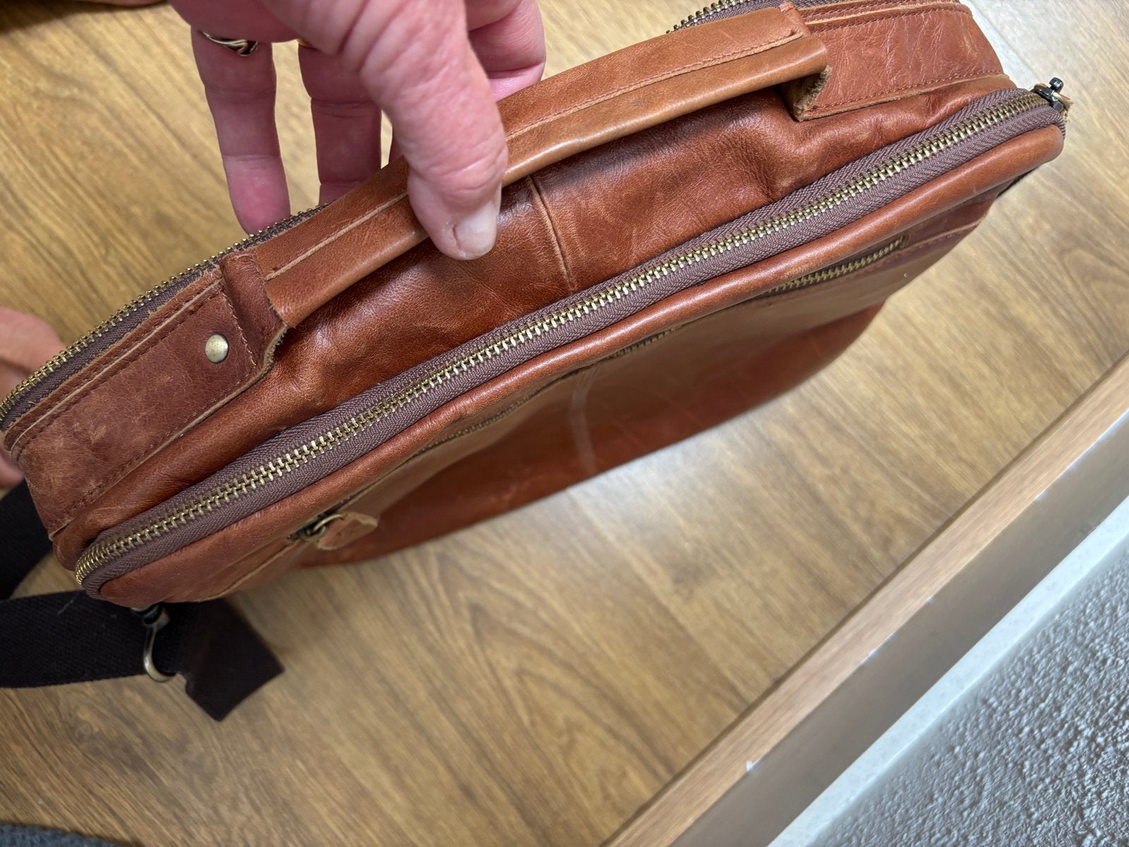 Leren schoudertas / laptoptas - Bruin, Overige merken, Gebruikt, Bruin, Ophalen of Verzenden