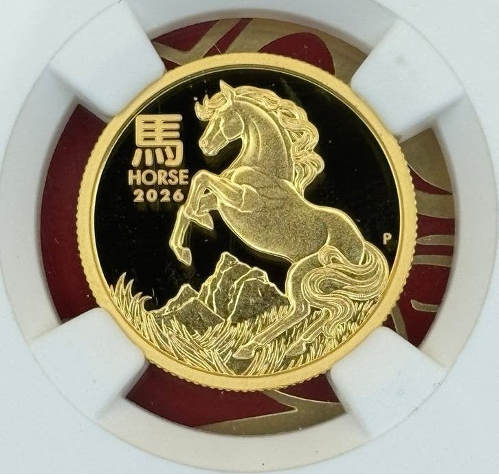 1/4oz Lunar year of the horse 2026- PF70 NGC special label, Ophalen of Verzenden, Goud