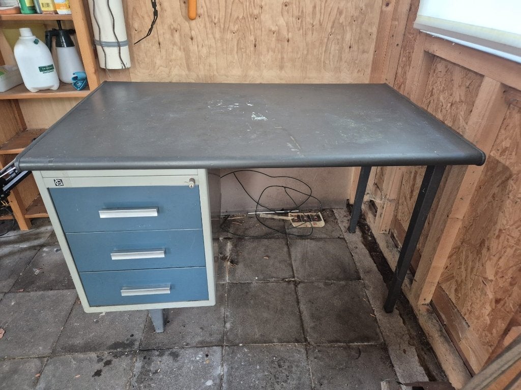 Vintage Gispen Bureau - Industrieel Design, Ophalen, Gebruikt, Metaal, 121 cm