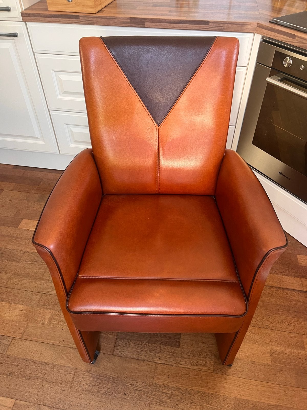 4x Leren fauteuils - Cognac en donkerbruin, Huis en Inrichting, Fauteuils, Ophalen, Gebruikt, 50 tot 75 cm, Leer