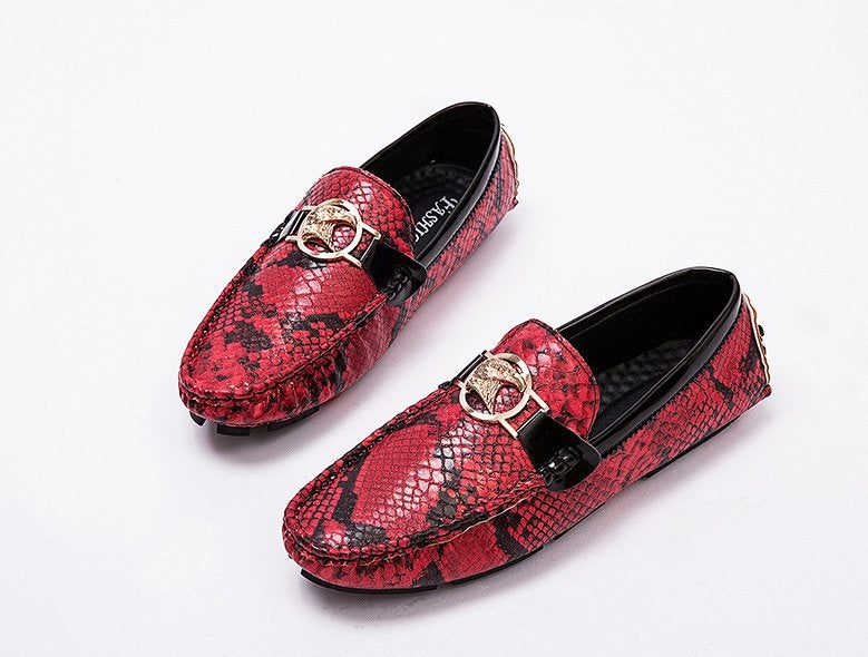 Rode heren slangen loafers moccasins luxe instappers, Verzenden, Nieuw, Overige kleuren, Loafers