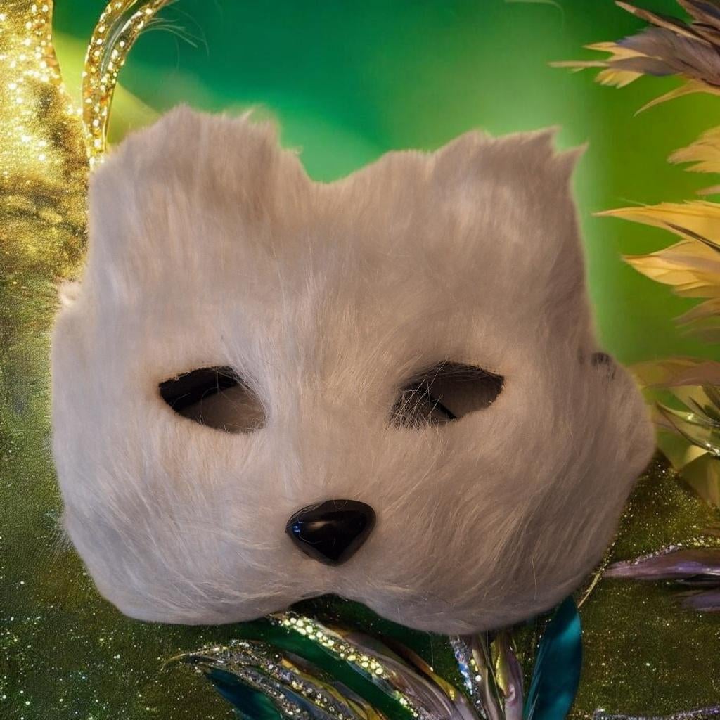 Pluizig Wit Kattenmasker Carnaval – Nieuw € 10,00, Ophalen of Verzenden, Nieuw, Carnaval, Accessoires
