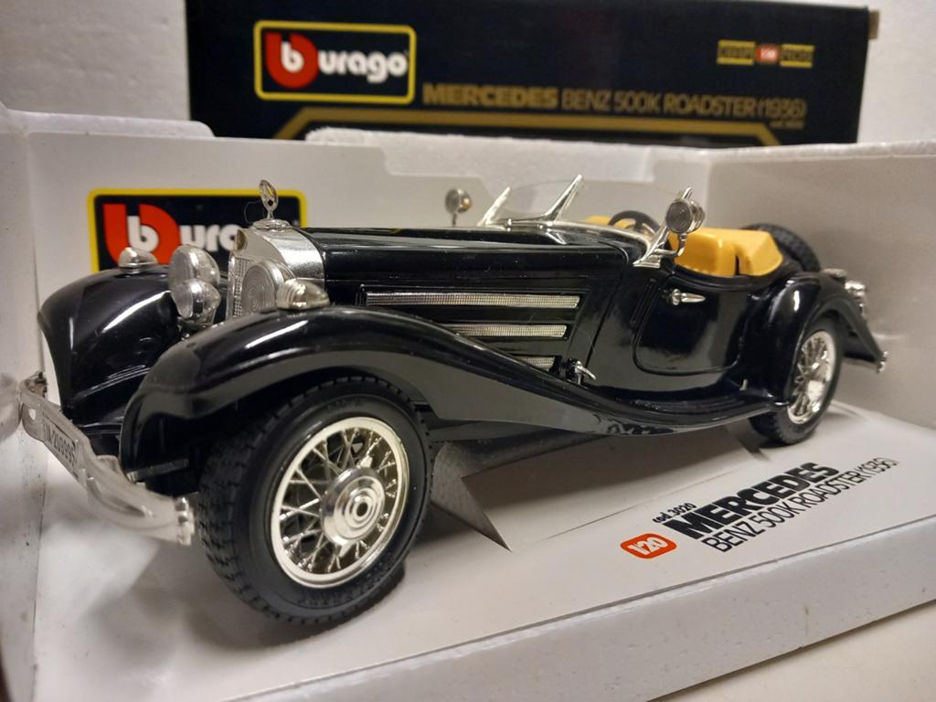 Mercedes Benz 500 K Roadster zwart Bburago metal 1:18 KRD, Ophalen of Verzenden, Gebruikt, Auto, Overige merken