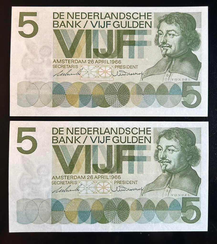 SETJE: 2x 5 GLD ‘Z’ 1966. 1x INVUL. 1x INVUL + REPLACEMENT, Postzegels en Munten, Ophalen of Verzenden, 5 gulden