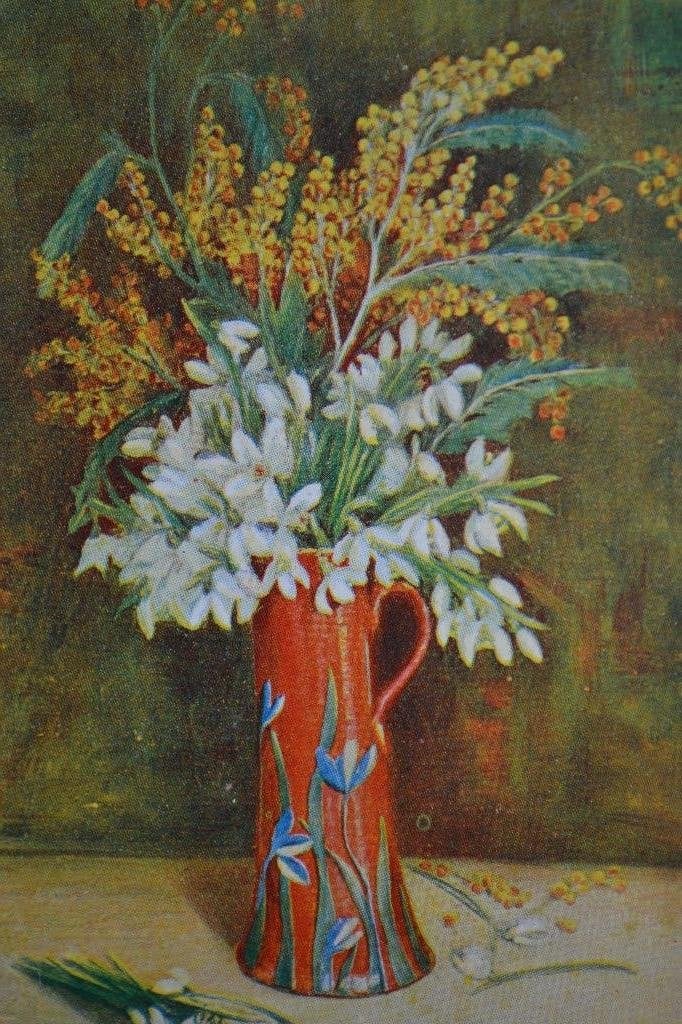 duitsland 1907 stilleven vaas sneeuwklokjes, Verzamelen, Ophalen of Verzenden, Voor 1920, Sterren en Beroemdheden