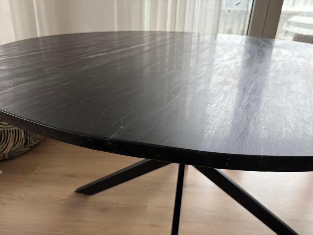 Ronde marmeren eettafel Ø130 cm – zwart – design X-poot, Huis en Inrichting, Tafels | Eettafels, Ophalen, 50 tot 100 cm, 100 tot 150 cm