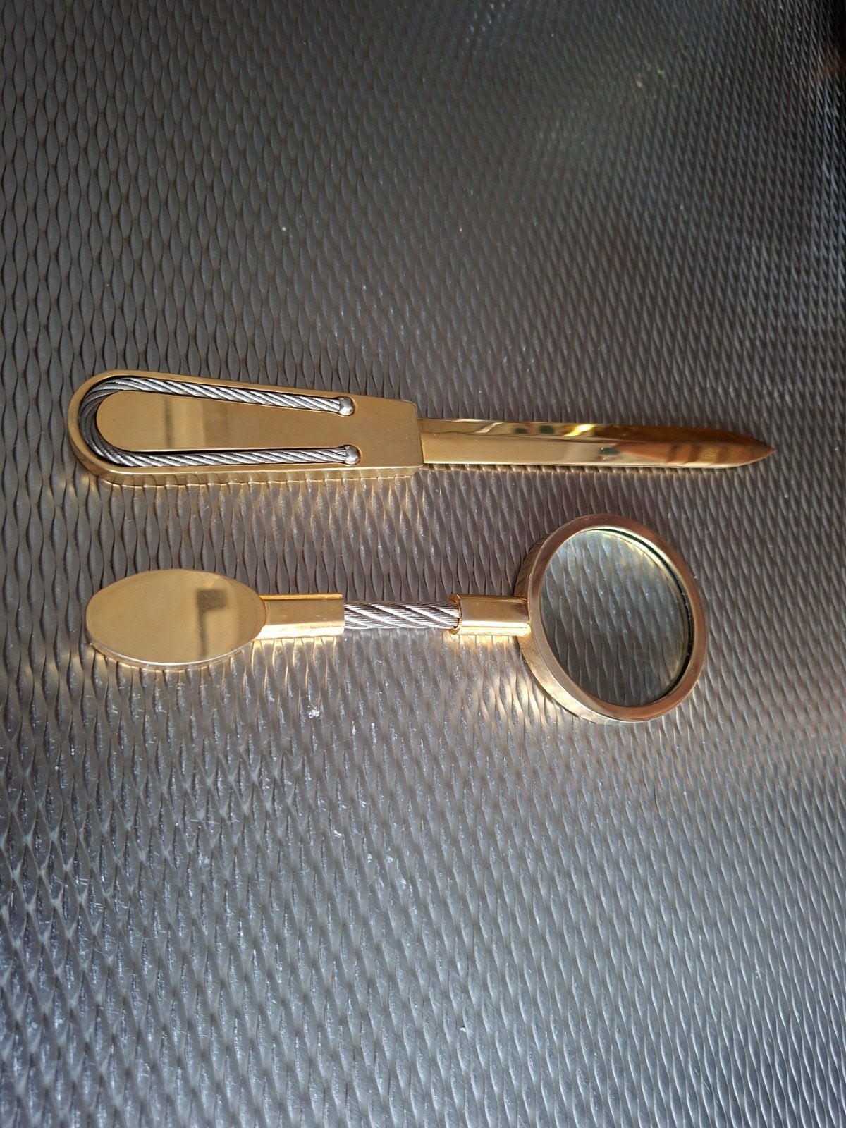 Brievenopener en vergrootglas set - messing en staal, Ophalen of Verzenden