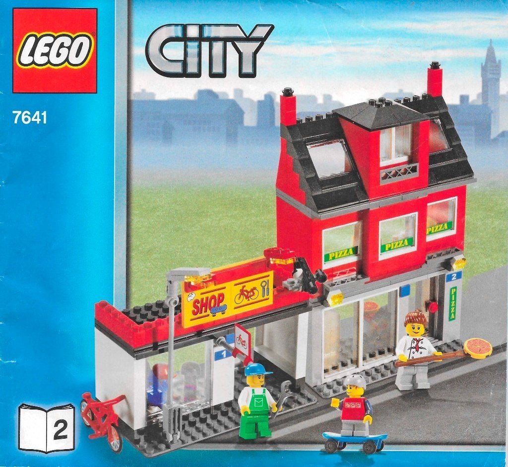 Lego 7641 City, straathoek,bus(halte)fietsenwinkel, pizzeria, Lego, Ophalen of Verzenden, Complete set, Compleet