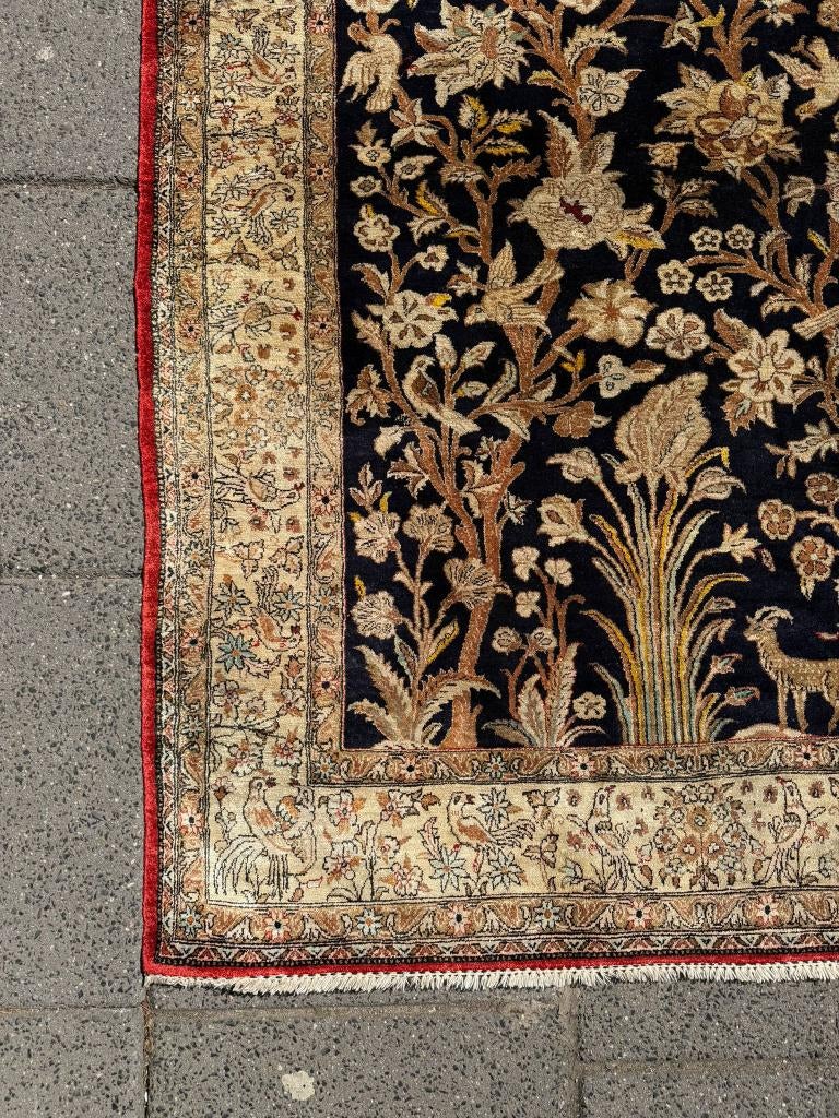 Exclusief zijden Qom tapijt – dubbele levensboom 160x106 cm, Zijde, Ophalen of Verzenden, Zo goed als nieuw, NA