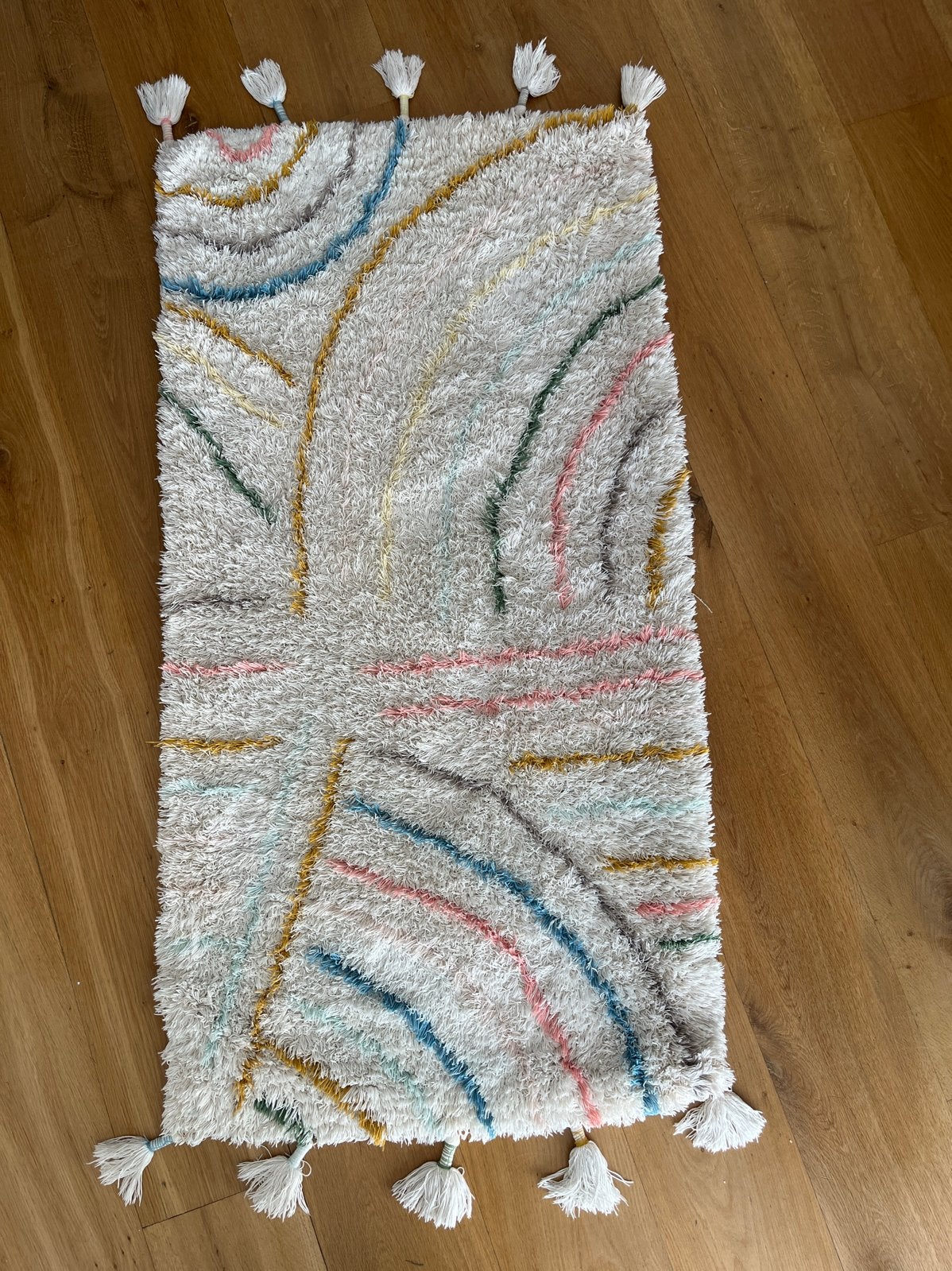 Kidsdepot vloerkleed met kwastjes, diverse kleuren, Gebruikt, 100 tot 150 cm, Verzenden, Wit