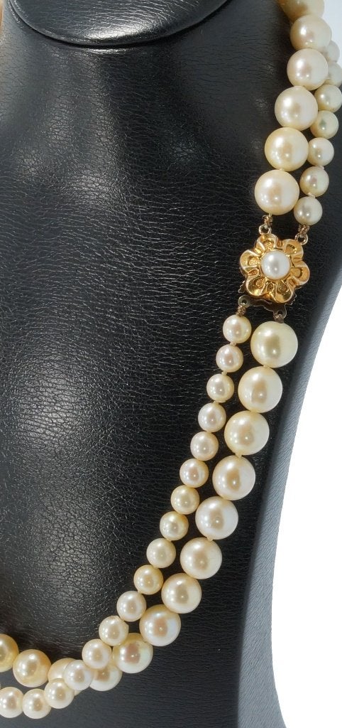 Parel ketting 14k gouden bloem slot vintage dames collier, Voordeelsieraden, Verzenden, Zo goed als nieuw, Met edelsteen