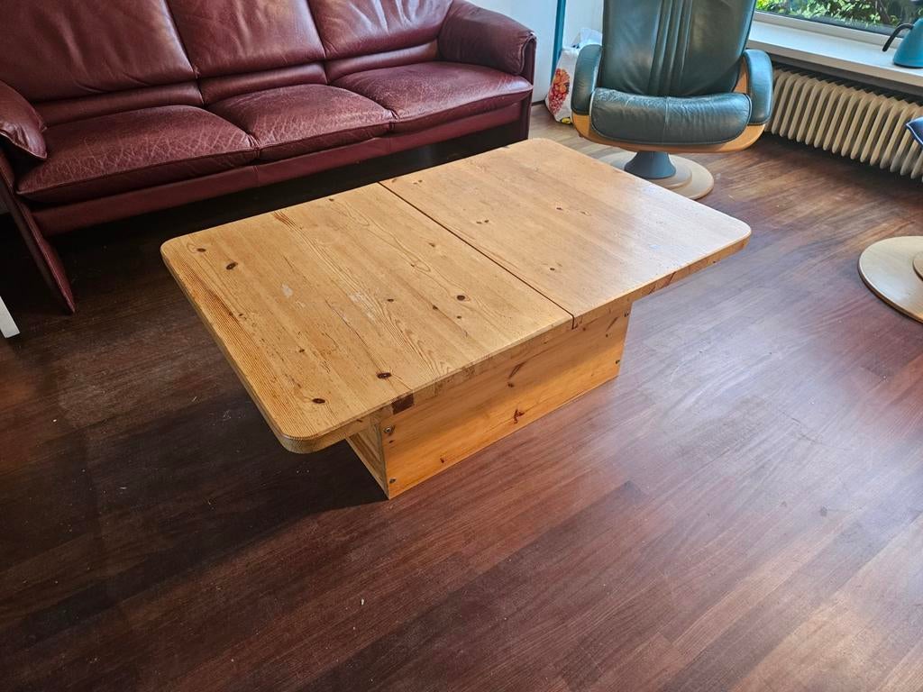Gratis: Houten salontafel met schuifblad en opbergruimte, Ophalen, Gebruikt, 100 tot 150 cm, Grenenhout