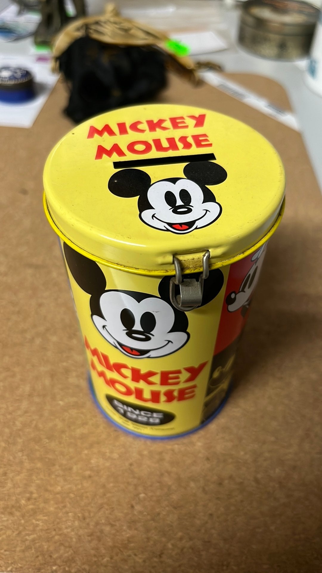 VINTAGE spaarpot mickey mouse jaren ‘50, Ophalen of Verzenden, Mickey Mouse, Gebruikt