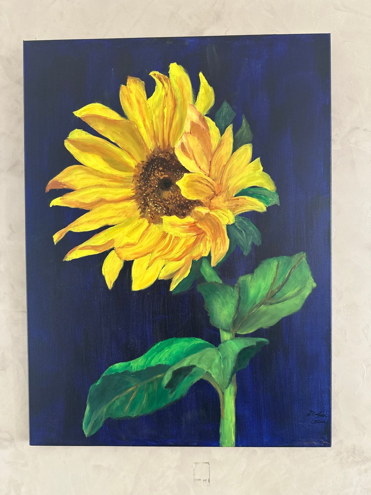 Schilderij Zonnebloem 60x80 cm, Doek, Realistisch, Handgeschilderd, Olieverf