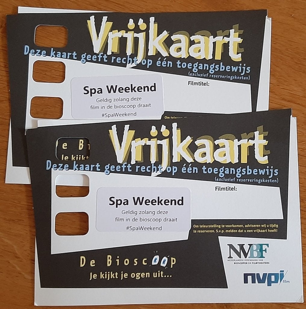Vrijkaarten film Spa weekend, Tickets en Kaartjes, Twee personen, Vrijkaartje specifieke film