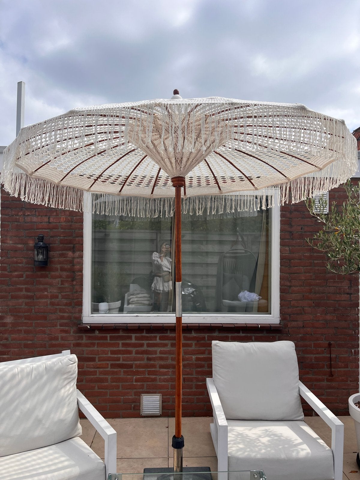 Prachtige handgemaakte parasol met franjes, Tuin en Terras, Ophalen, Nieuw, 2 tot 3 meter, Stokparasol