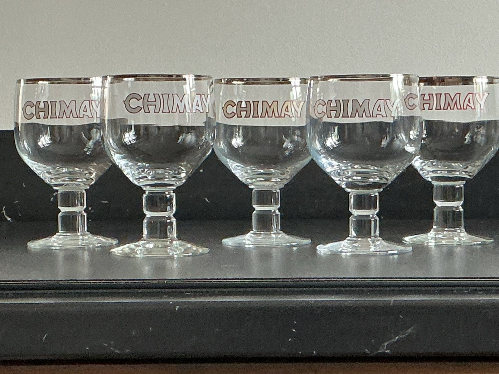 5 Chimay trappistenbier glazen, Ophalen of Verzenden, Zo goed als nieuw, Glas of Glazen, Overige merken