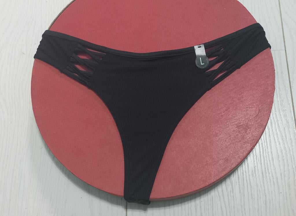 Sexy zwarte string met opengewerkte zijkanten maat Large, Verzenden, Zwart, String