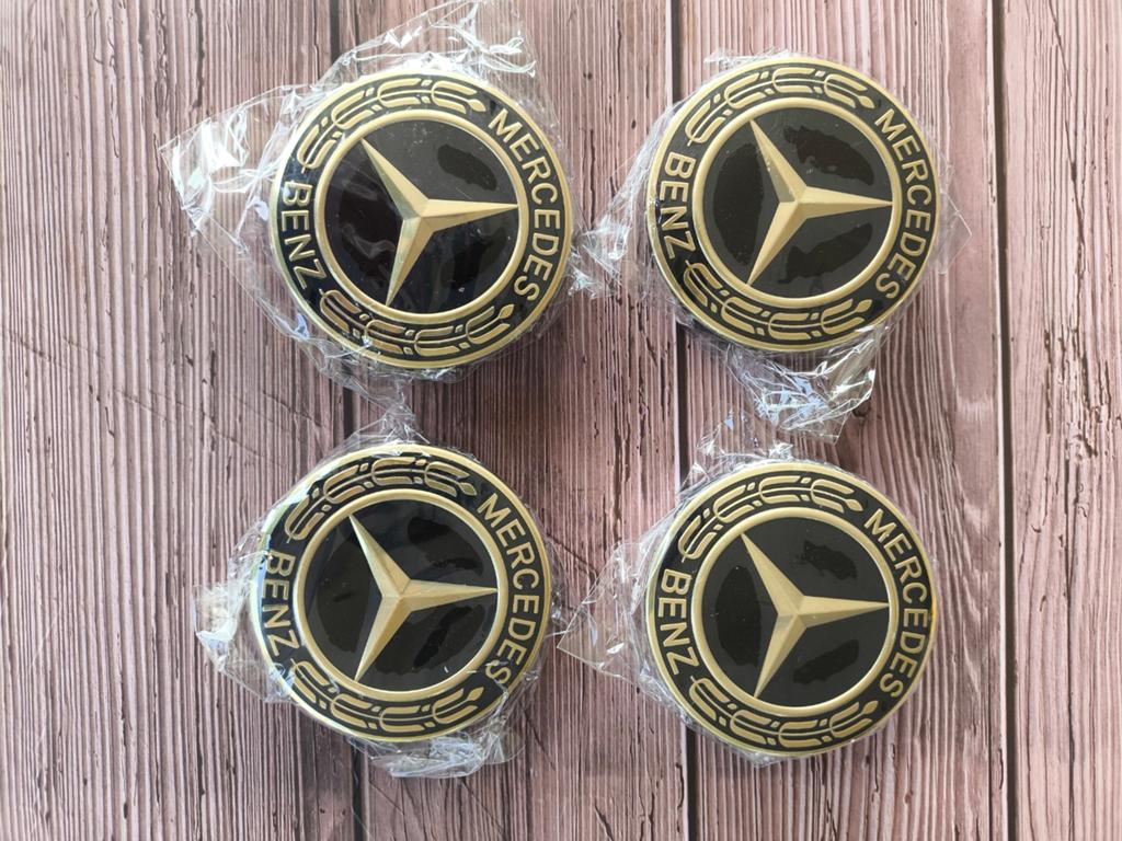 Mercedes Benz Naafdoppen Zwart - Krans Goud 75mm, Ophalen of Verzenden, Nieuw