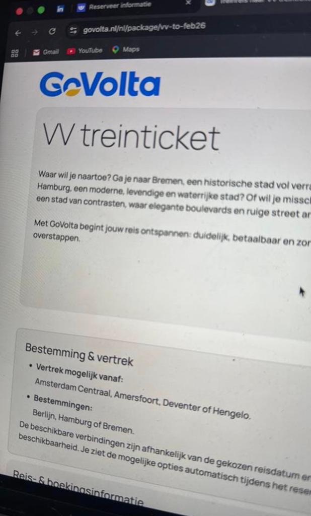 2x GoVolta (Berlijn/Hamburg treinticket), Tickets en Kaartjes, Twee personen, Trein, Buitenland, Met bestemming of datum