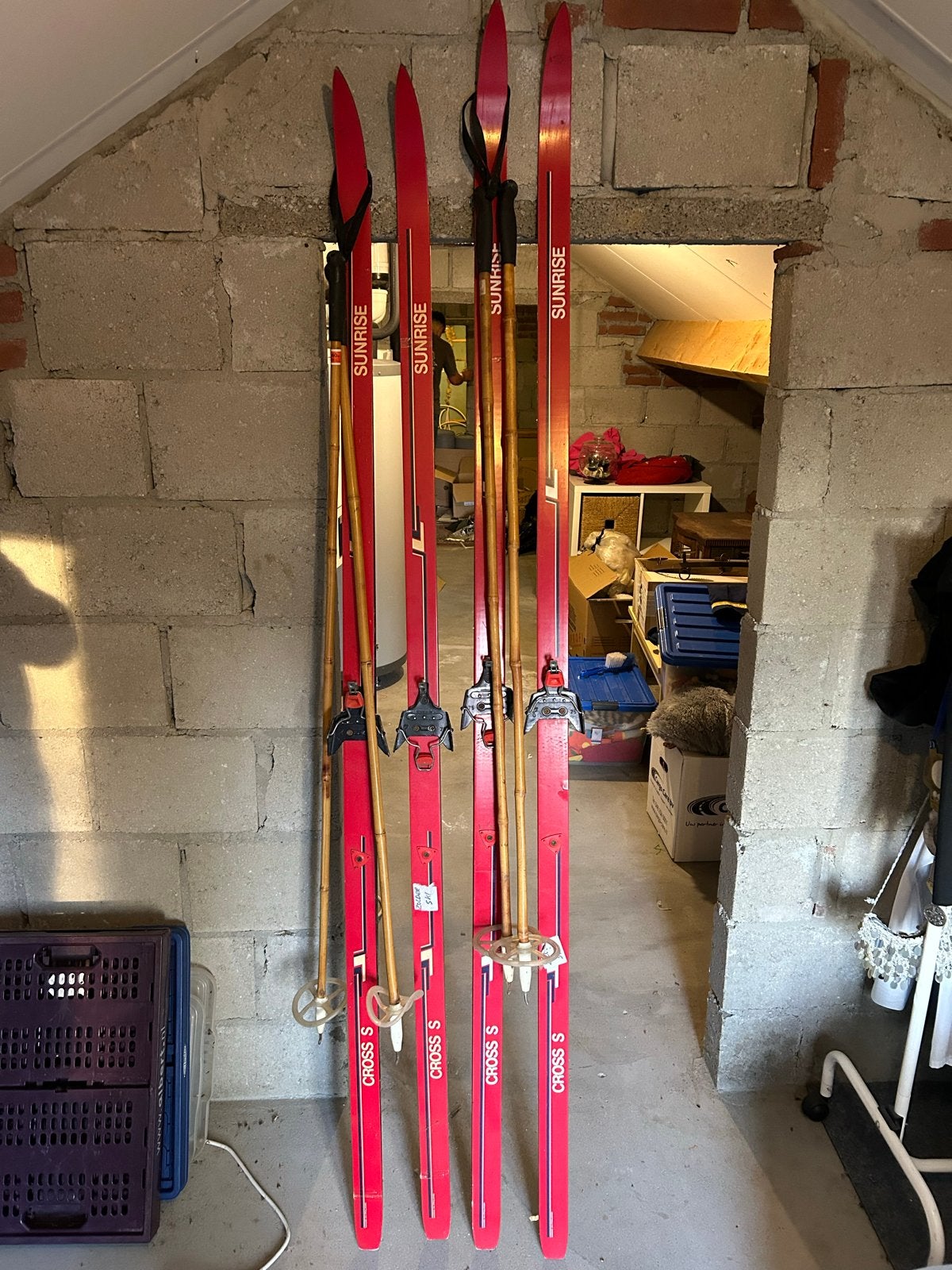Nostalgische langlaufski's met schoenen en rugzak, Ski's, Ophalen, Overige merken, Gebruikt