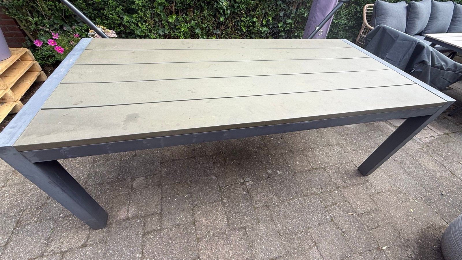 Tuin-/eettafel Polywood kunsthout aluminium frame, Tuin en Terras, Ophalen of Verzenden, Gebruikt, Rechthoekig, Aluminium