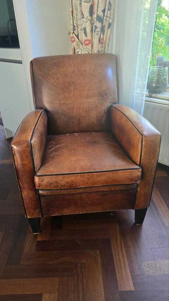 Vintage Schapenleren Fauteuil - 90x75x72 cm, Ophalen, Gebruikt, 50 tot 75 cm, Leer