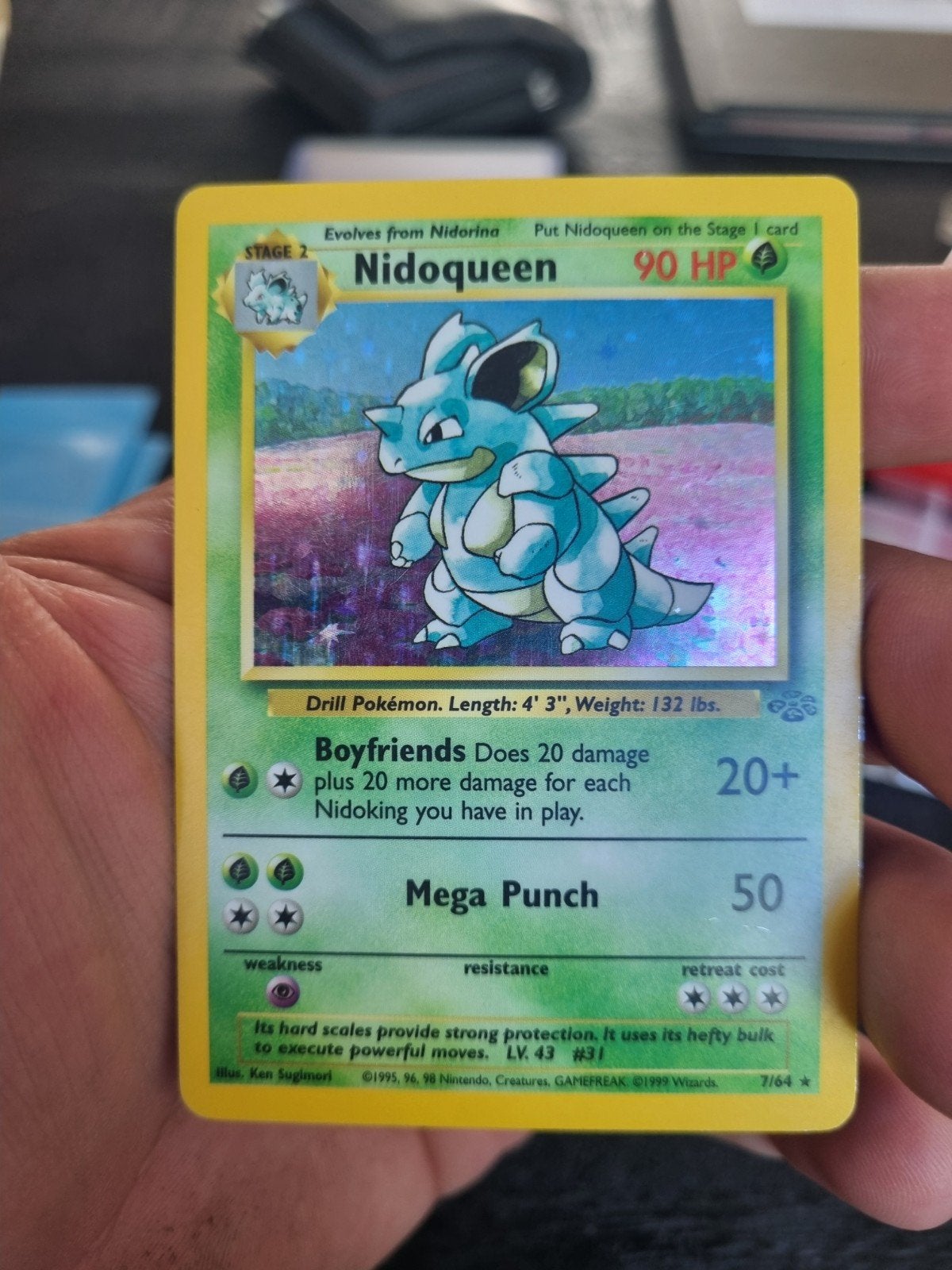 Nidoqueen 7/64 jungle engels , holo rare * € 45, Ophalen of Verzenden, Zo goed als nieuw, Losse kaart, Foil