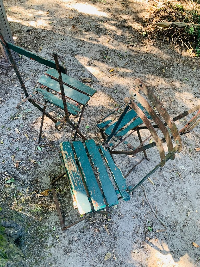 antieke frans terrasstoeltjes, Tuin en Terras, Tuinstoelen, Ophalen, Gebruikt, Metaal, Inklapbaar