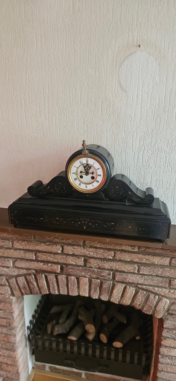 Antieke Franse Zwarte Leistenen Schouwklok (Pendule), Ophalen