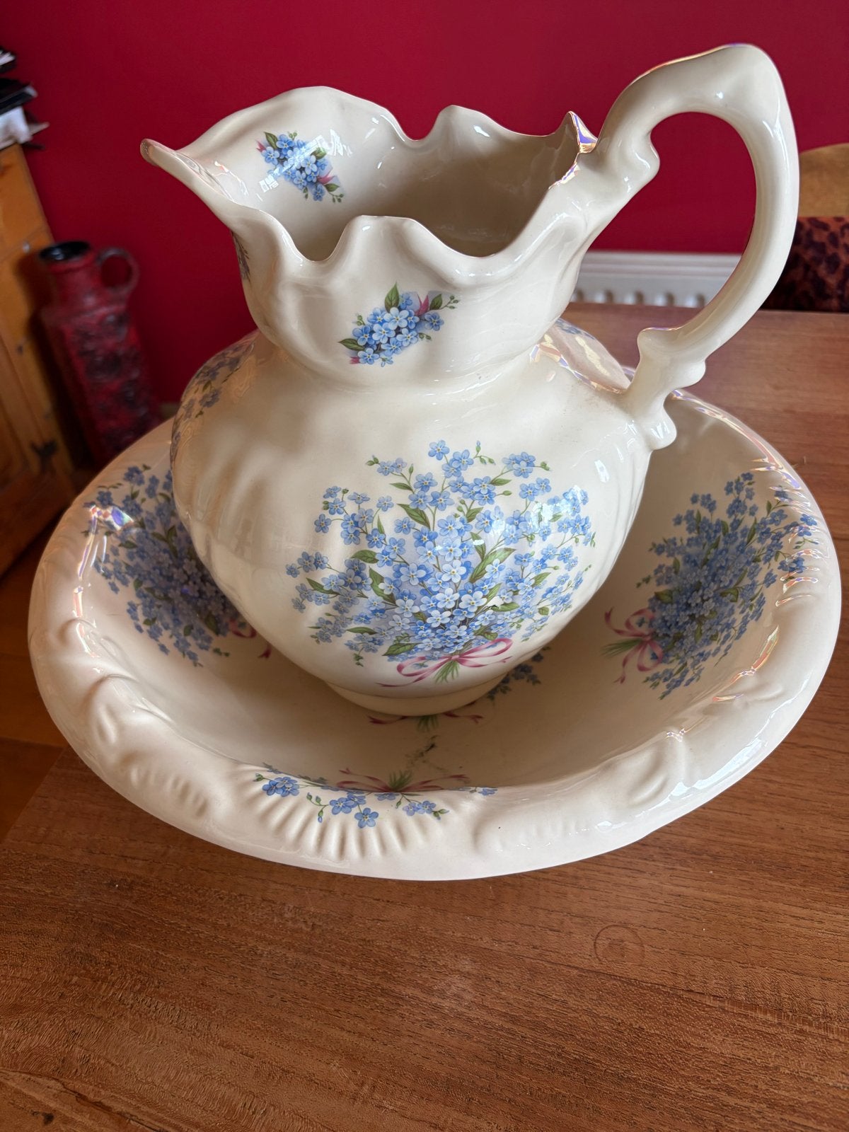 Antieke Wasstel met Vergeet-mij-nietjes - Made in England, Antiek en Kunst, Ophalen