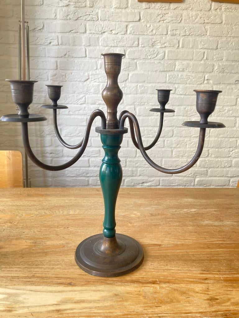 Grote Zweedse Vintage Jaren 70 Kandelaar Messing/Brons, Antiek en Kunst, Antiek | Kandelaars, Ophalen of Verzenden, Koper of Brons