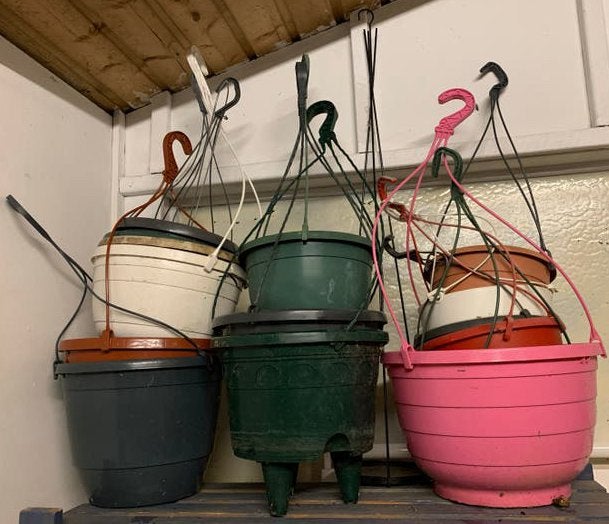 hangende bloempotten, rond, 25 tot 40 cm, Kunststof, Gebruikt, Rond