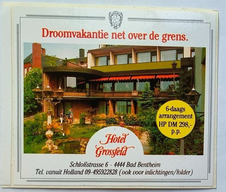 Sticker Hotel Grossfeld Bentheim, Ophalen of Verzenden, Zo goed als nieuw, Bedrijf of Vereniging