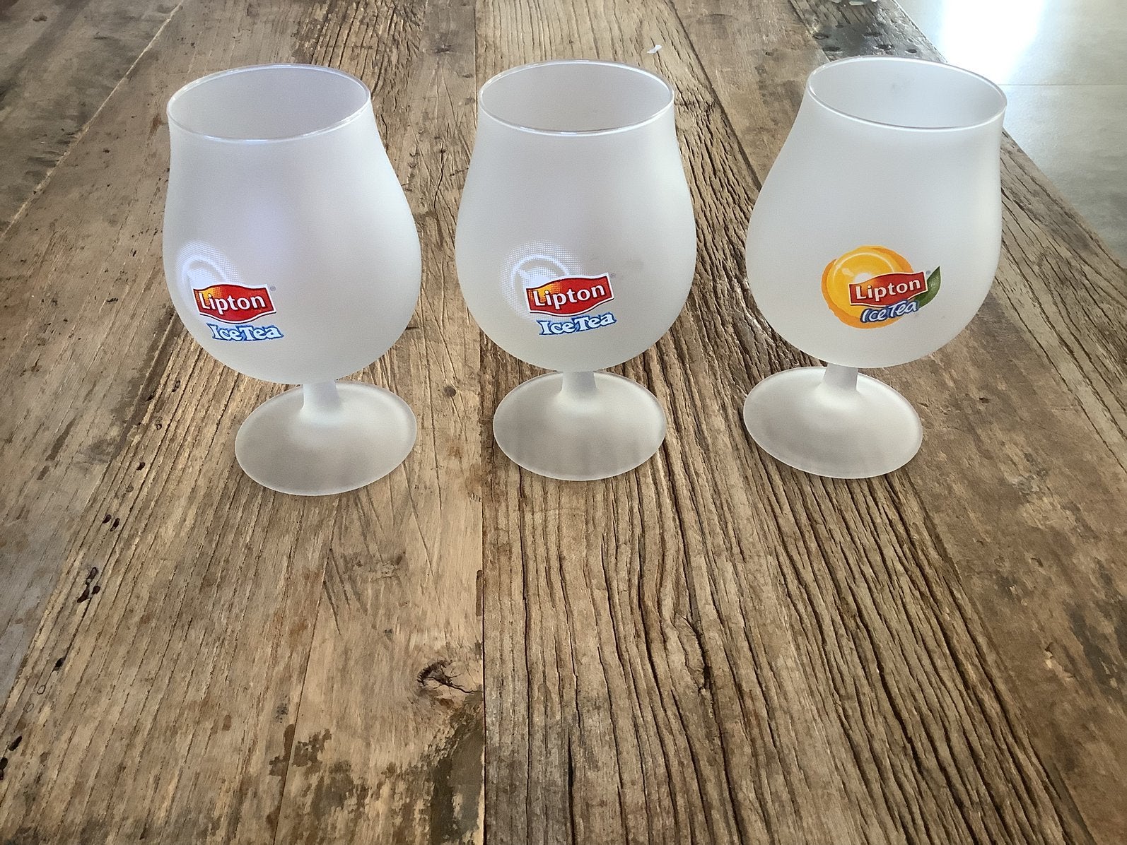 Drie Lipton Ice Tea glazen, Glas of Glazen, Gebruikt, Overige merken, Ophalen of Verzenden
