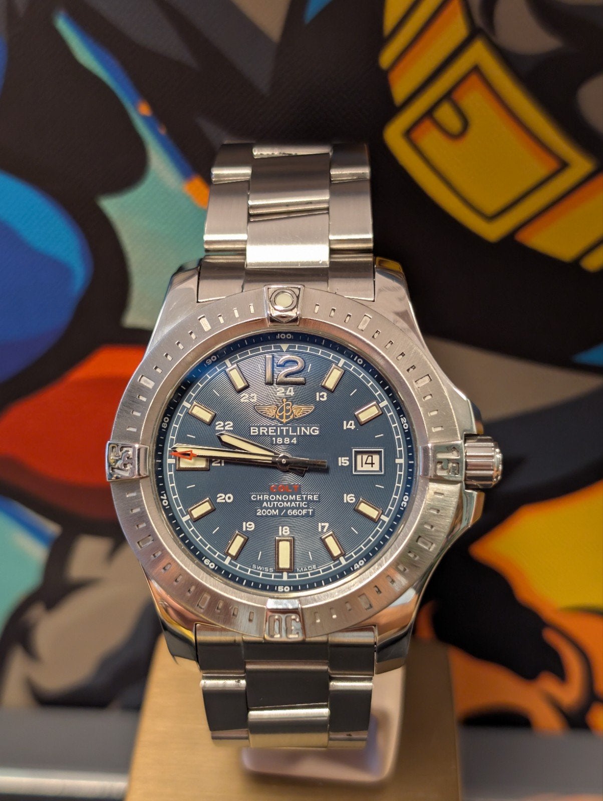 Breitling Colt automatic A1738811 blauw, Ophalen of Verzenden, Zo goed als nieuw, Staal, Breitling