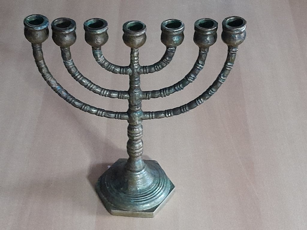 Vintage Menora ( 7-armige Joodse kandelaar ) Israel Judaica, Ophalen, Koper of Brons