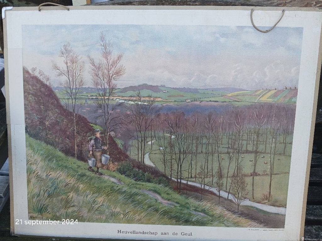 Schoolplaat Heuvellandschap aan de Geul B. Bueninck 1922, Antiek en Kunst, Ophalen of Verzenden, Natuur en Biologie