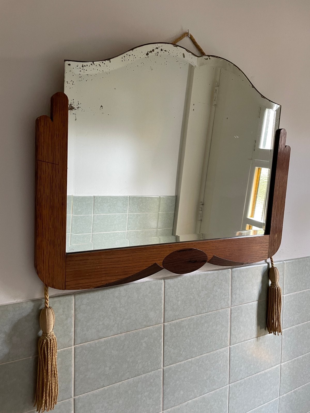 Art Deco spiegel, Antiek en Kunst, Ophalen, Overige vormen, 50 tot 100 cm, Minder dan 100 cm