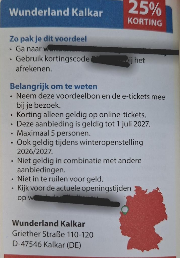 Wunderland Kalkar 25 % korting, Drie personen of meer, Kortingskaart