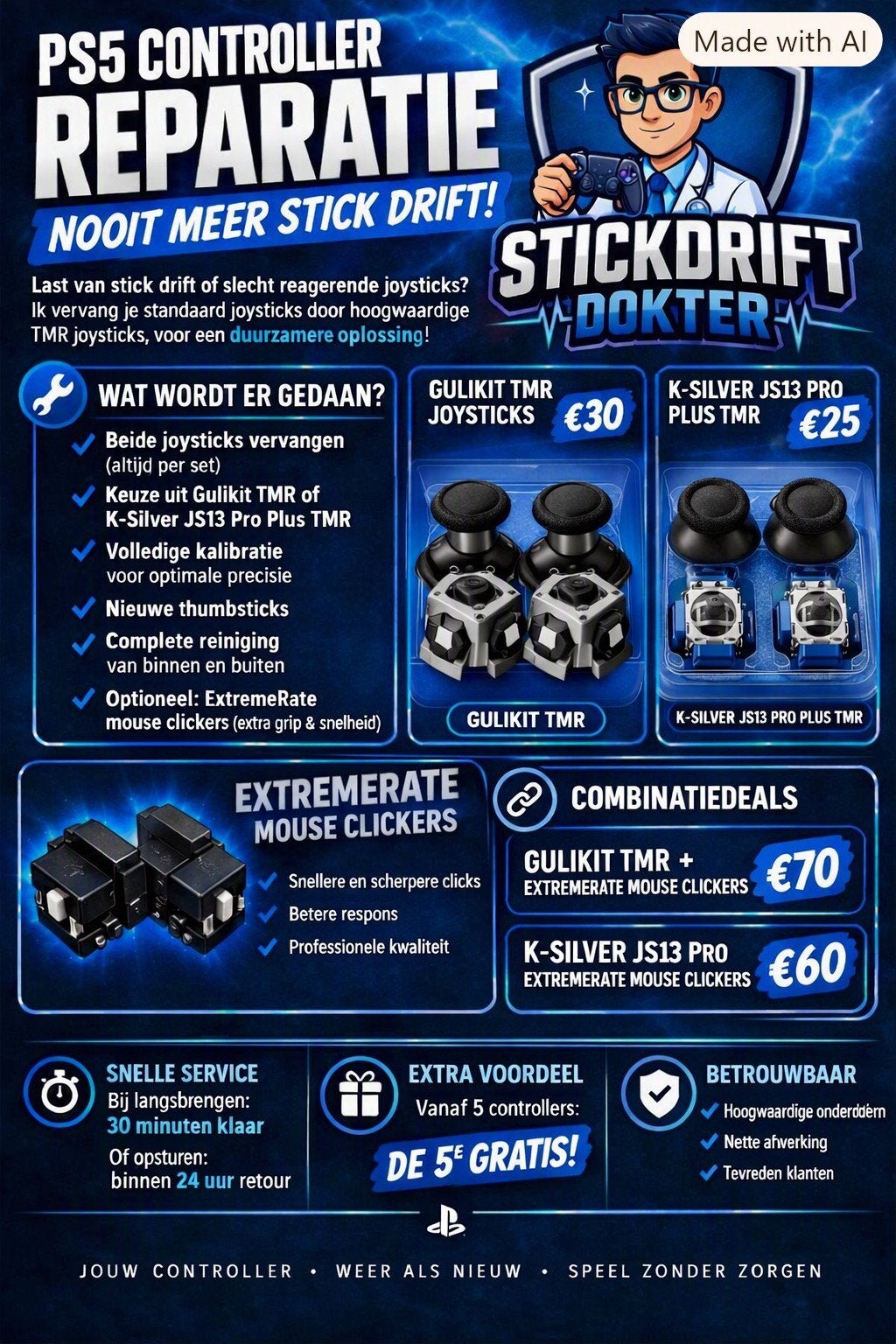PS5 Controller Reparatie – Nooit meer StickDrift, Garantie, Spelcomputers