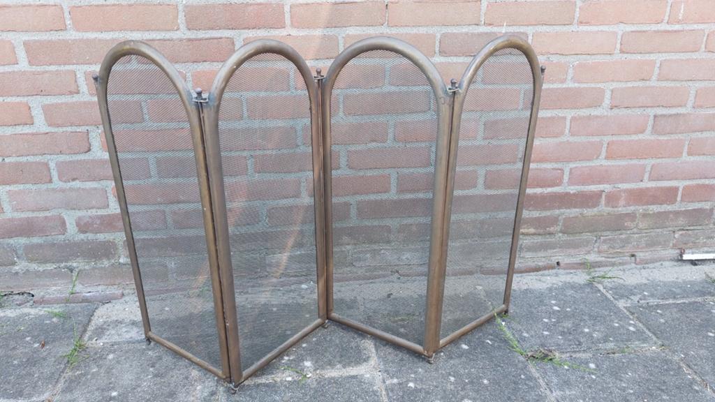 Koperen spatscherm voor houtkachel of openhaard, Huis en Inrichting, Haarden, Ophalen of Verzenden, Gebruikt, Overige soorten