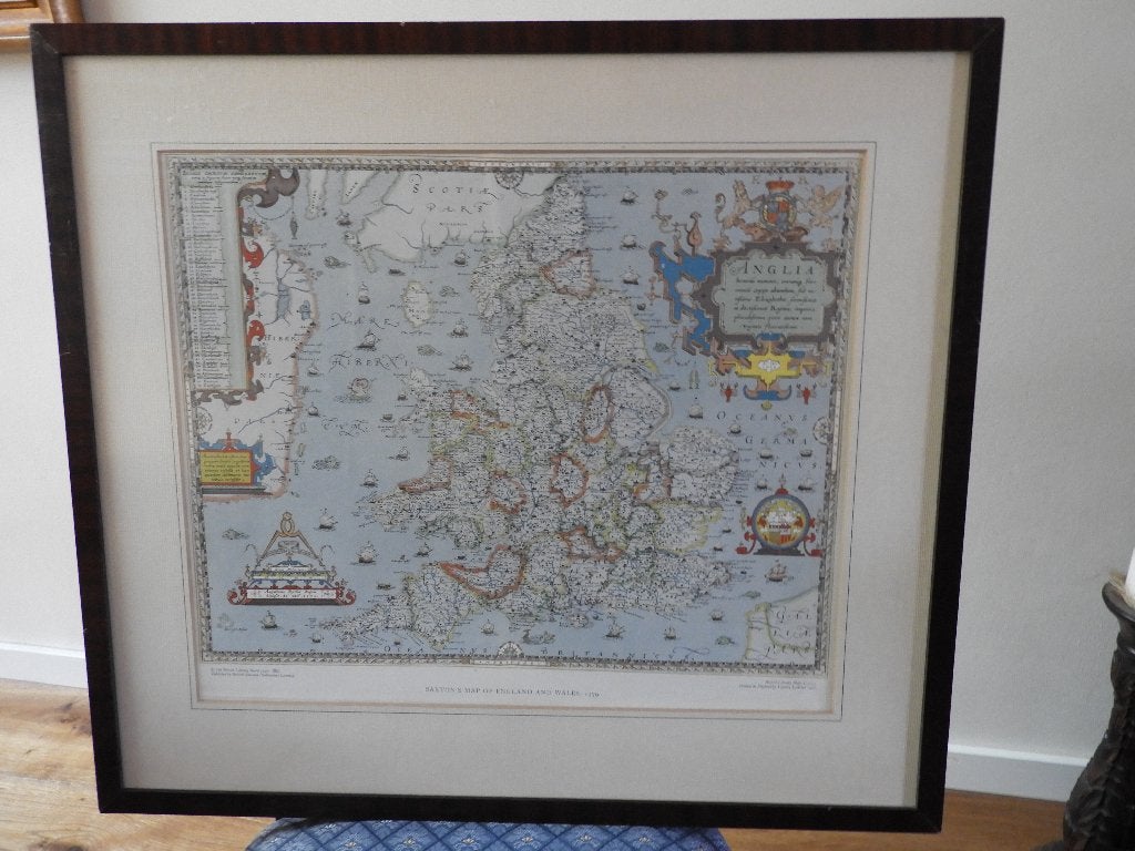 Reproductie Saxton's kaart van Engeland en Wales 1579, Boeken, Atlassen en Landkaarten, Verenigd Koninkrijk, Voor 1800, Landkaart