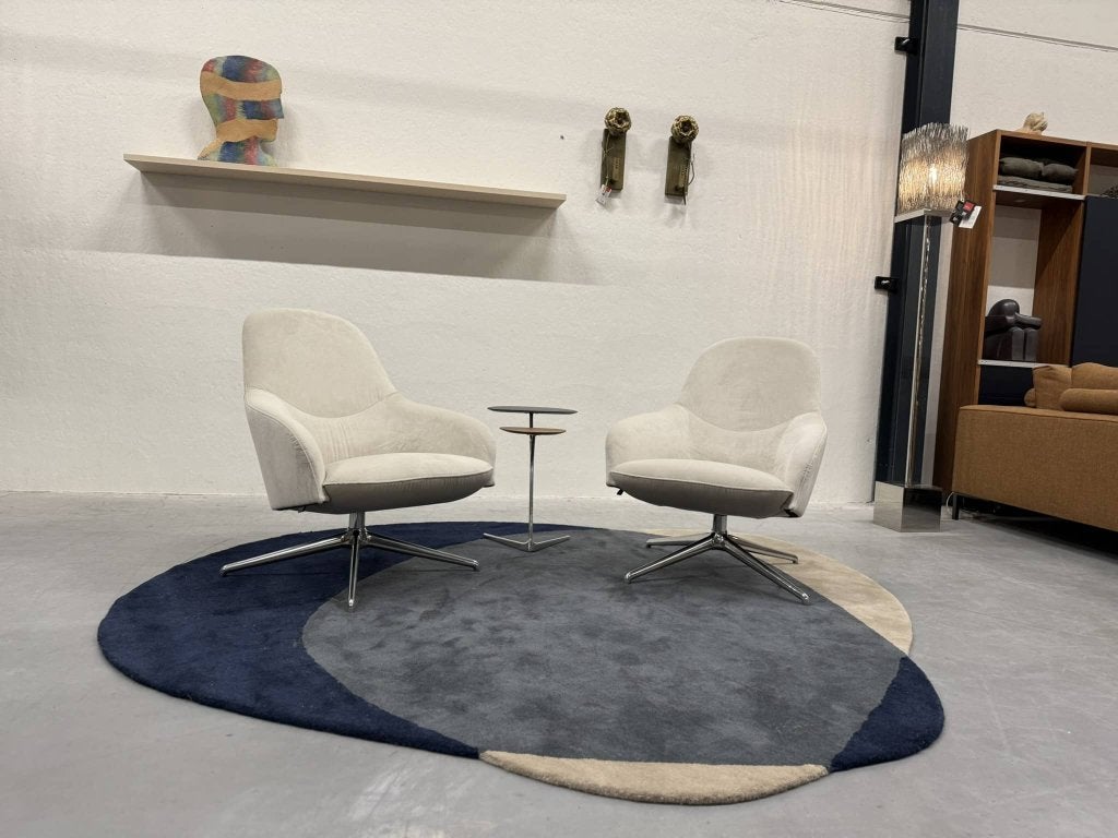 2 Nieuw Leolux Lanah draai fauteuil Velour design stoel, Huis en Inrichting, Leolux, Info@leolux.nl, Nieuw, 75 tot 100 cm