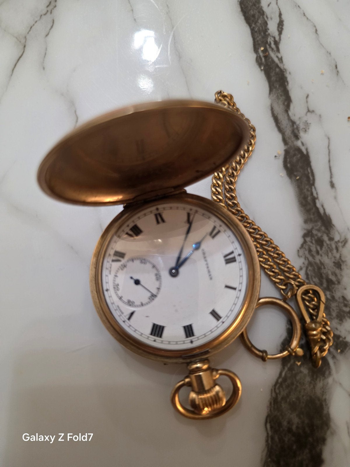 Antiek Zakhorloge met Ketting - Verguld, Overige merken, Overige materialen, Zakhorloge, Ophalen of Verzenden