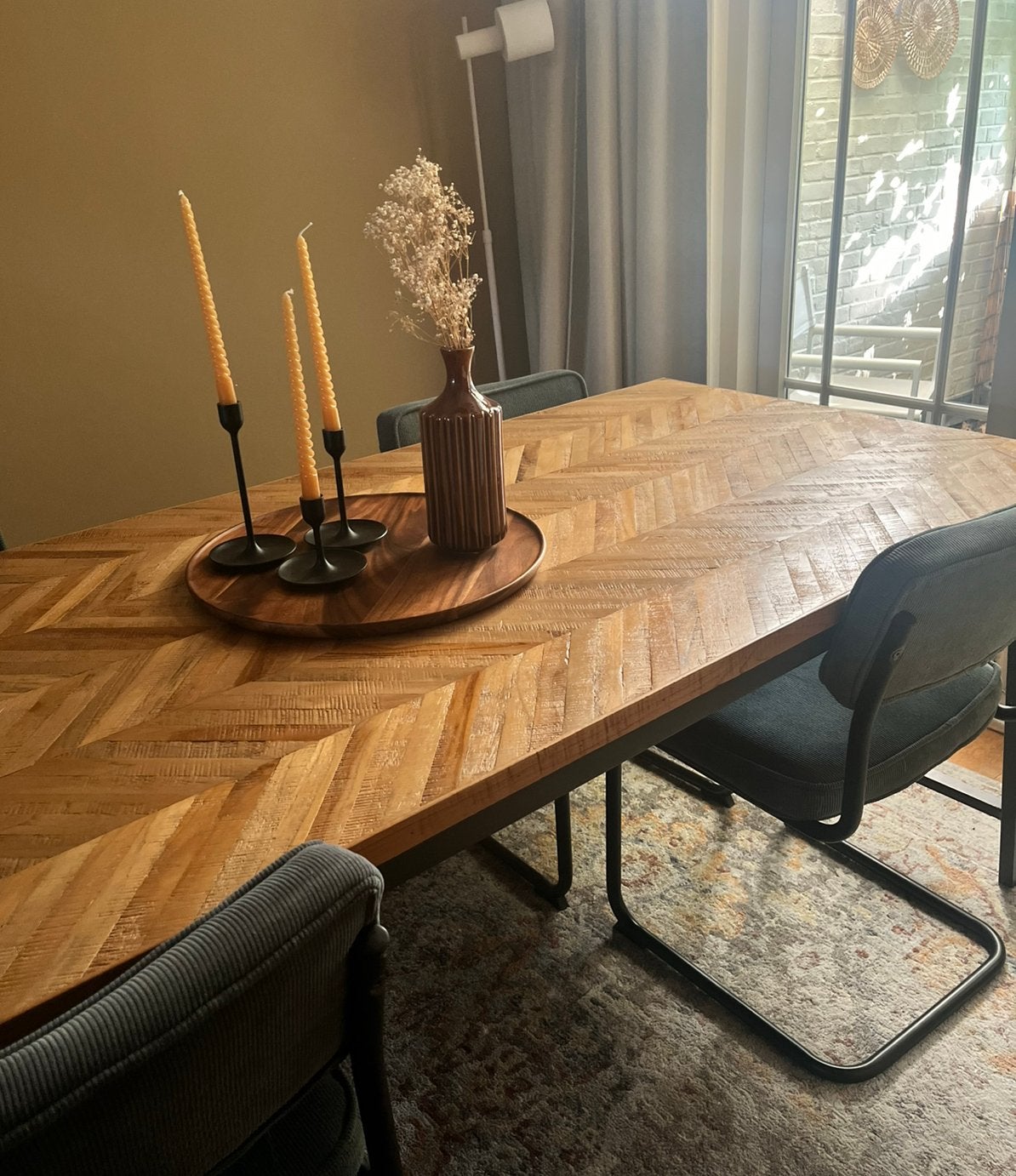 Eettafel visgraat 200 x 90, Ophalen, Teakhout, 50 tot 100 cm, Zo goed als nieuw