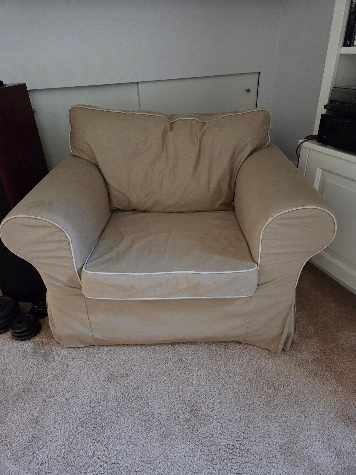 Comfortabele beige fauteuil, Ophalen, Gebruikt, Klassiek, Comfortabel, 75 tot 100 cm