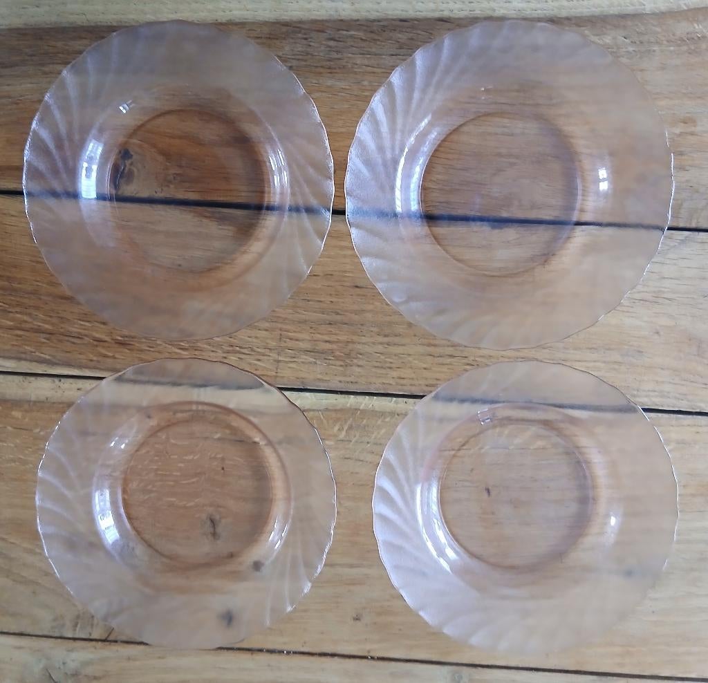Set van 4 Arcoroc 'Rosaline' diepe (soep)borden, Gebruikt, Ophalen of Verzenden, Glas, Bord(en)