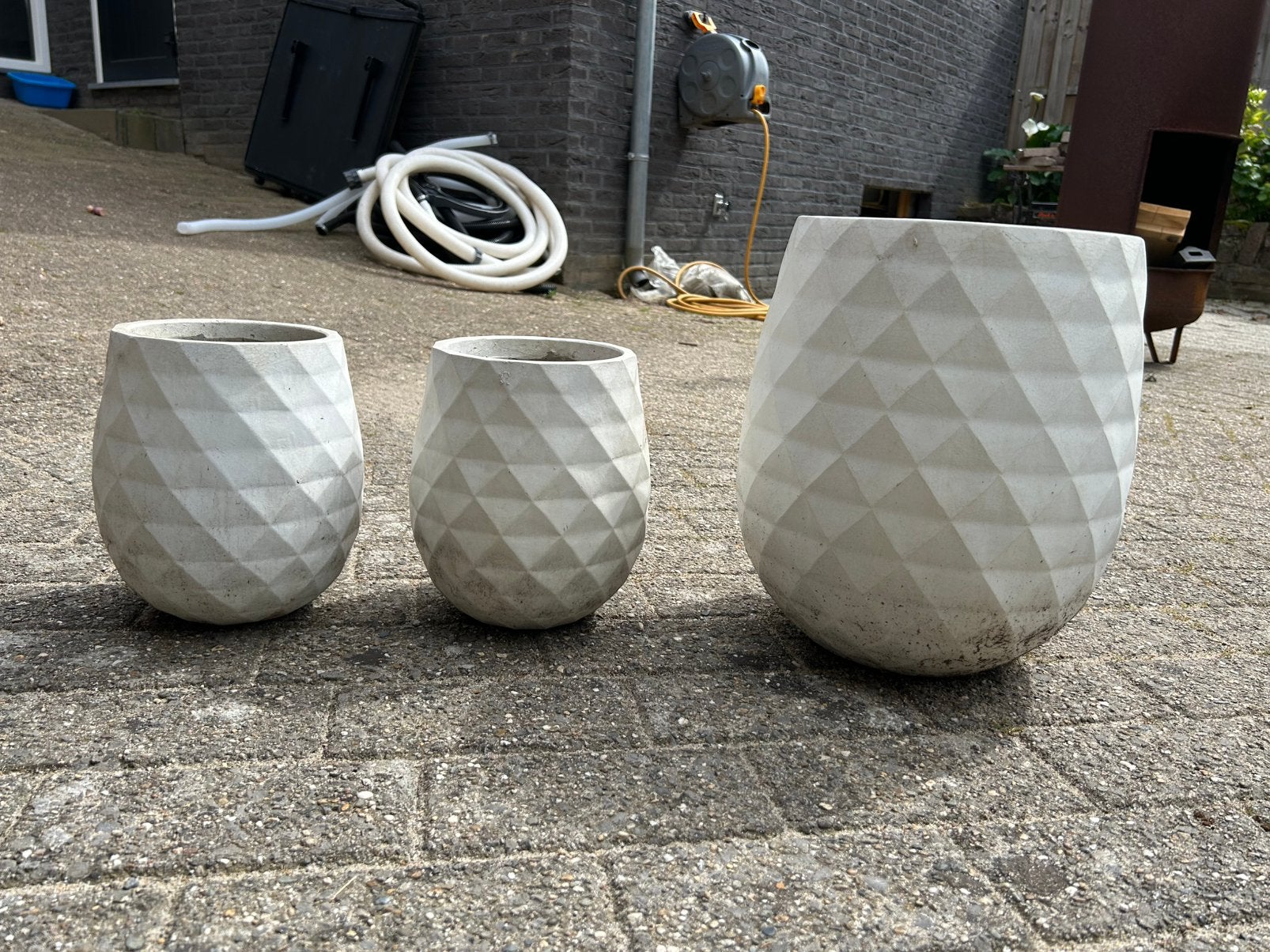 Set van 3 bloempotten, Rond, Zo goed als nieuw, Minder dan 40 cm, Aardewerk