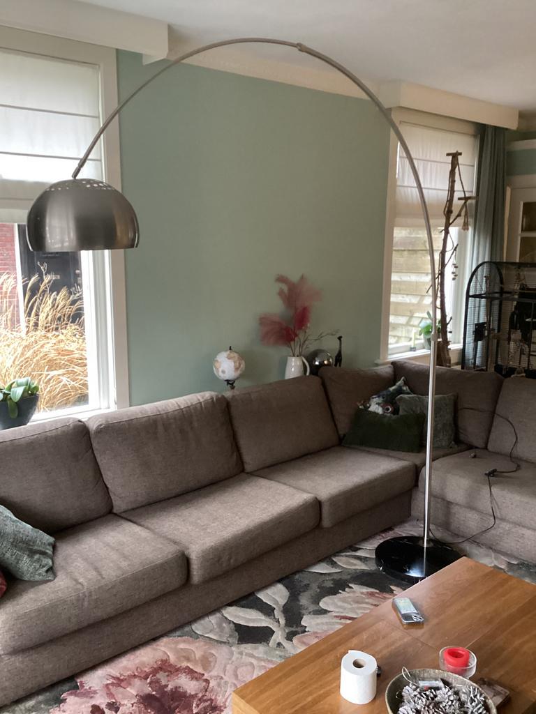 Moderne vloerlamp RVS met zware marmeren voet, Ophalen, Zo goed als nieuw, Metaal, 200 cm of meer